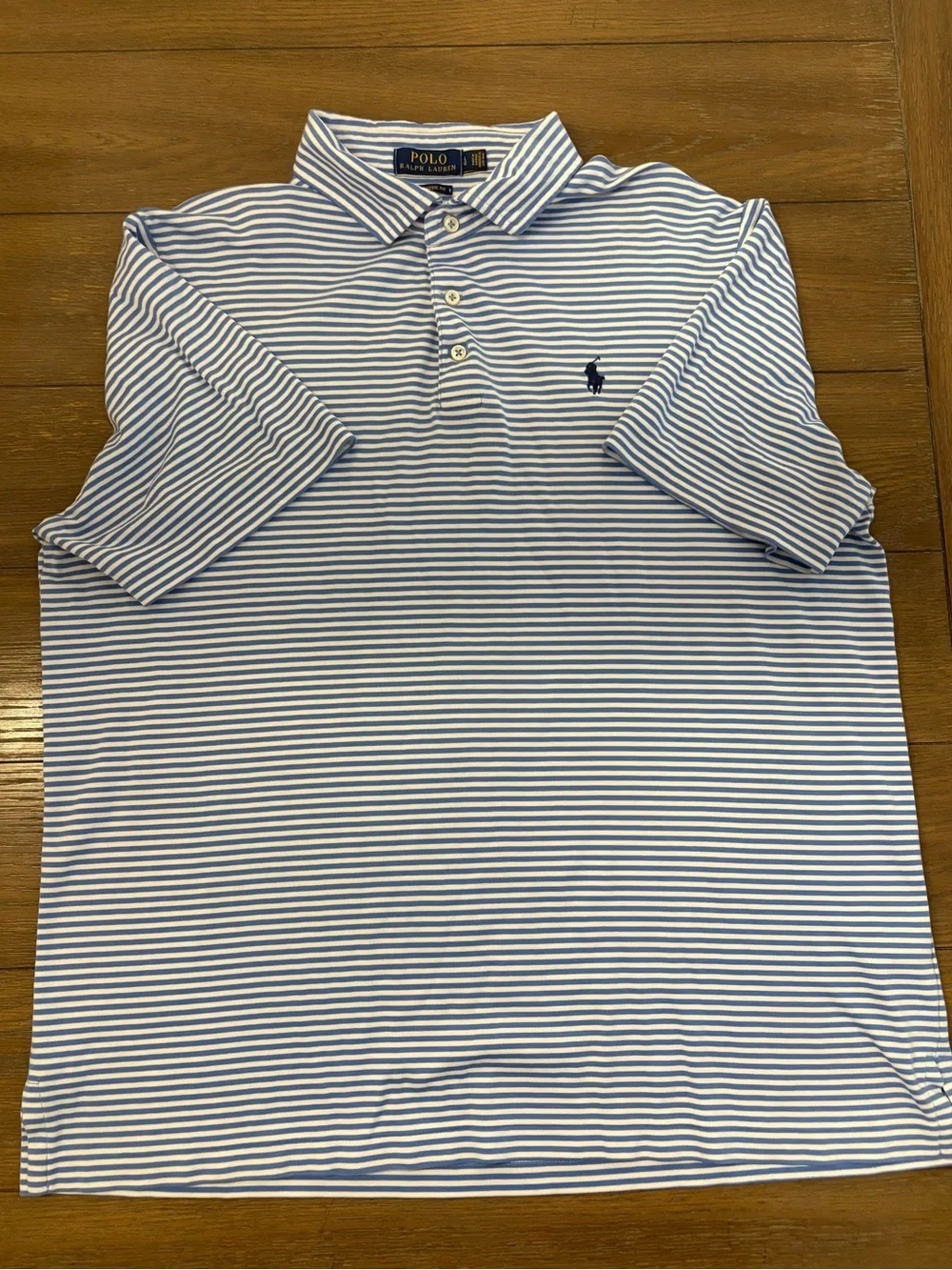 Ralph Lauren Men’s Light Blue‎ & White Striped Polo Size L